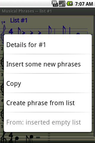 Context menu for list screenshot