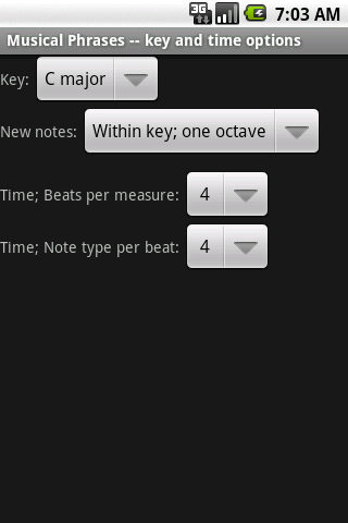 Key and time options screenshot